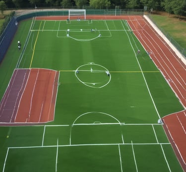 An aerial view of a multi-sport facility with various playing fields.