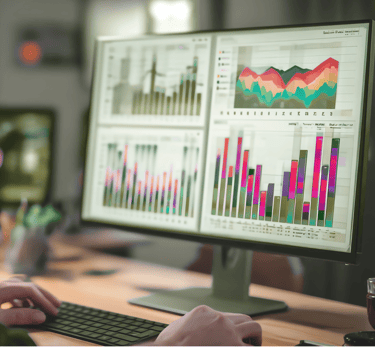 a person pointing at a chart on a computer screen