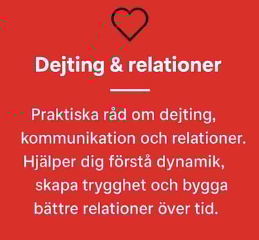 dejting & relationer frontbild röd bakgrund vit text