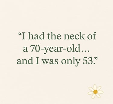 Beige quote graphic showing an osteoporosis diagnosis that inspired a midlife health journey.