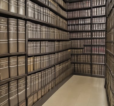 A person in a suit is seated at a desk, holding a phone to their ear and using the other hand to turn pages in a document. The workspace includes a computer monitor, paperwork, and other office supplies. Large windows allow natural light to illuminate the area.