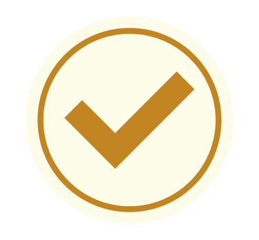 A gold check mark icon inside a white circle used for verification and success symbols.