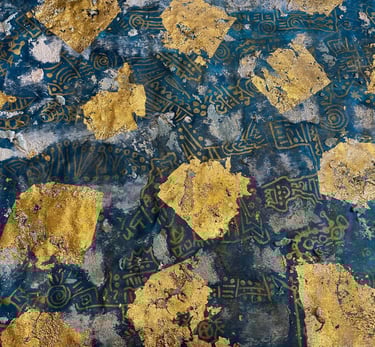 a close up of a painting of a painting of a painting of a gold leaf