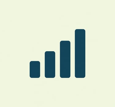 A simple flat icon depicting increasing signal strength or data bars, useful for UI elements indicating network connectivity