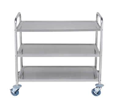 Commercial 3-Tier Stainless Steel Trolley on castor wheels.