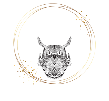 a picture of an owl with a gold frame