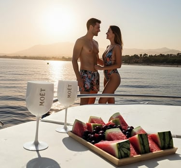 pareja de enamorados en la popa del barco