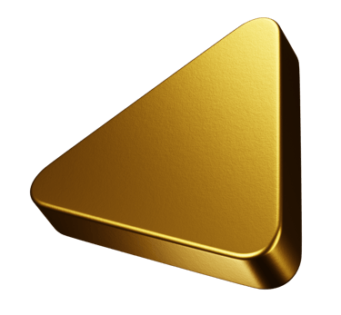 a gold triangle shaped object with a red background