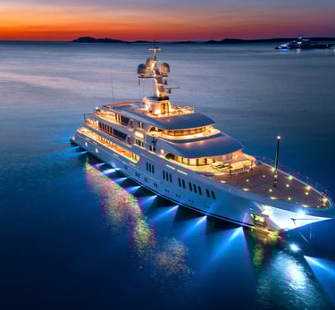 Luxury motor yacht at sea representing ethical fractional ownership and co-ownership maritime assets
