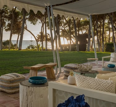 Sunset lounge setup at Villa El Rincon with sea views