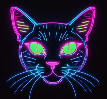 neon cat sign with glowing eyes and glowing eyes