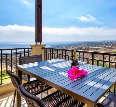 Sunset sea view from the terrace at Theseus Retreat holiday rental in Cyprus