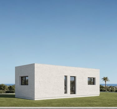 a house with a large lawn and palm trees