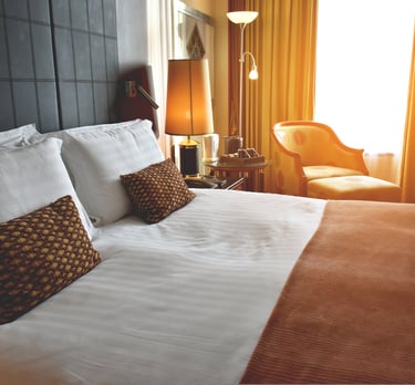 High End Hotel Room with sun shining through window