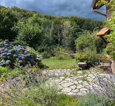 terrasse devant une fontaine dans les vosges