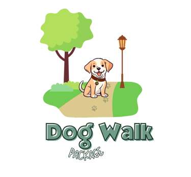 Julia's Pet Pals in Massachusetts dog mascot in a park going on a dog walk with text that reads 'dog walk service'