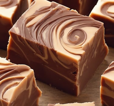 a stack of candy bars sitting on top of a wooden table