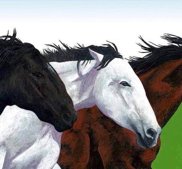 Painting of three galloping horses