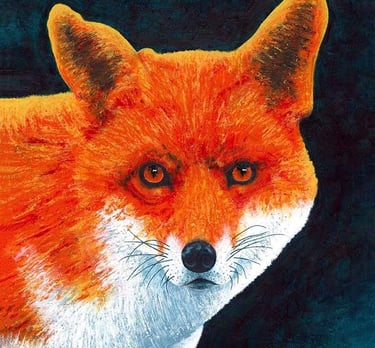 Animal portrait painting in acrylics called 'Canny Fox'