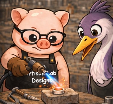 The Artisan Lab Designs mascot Milo and Lyrais softening and quenching the silver to shape its form