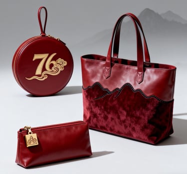Splendid Rivers & Mountains" GWP collection, featuring an embroidered red velvet tote bag.