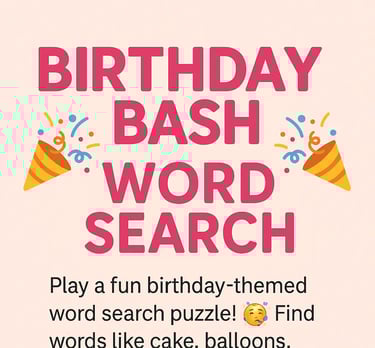 Birthday Bash Word Search