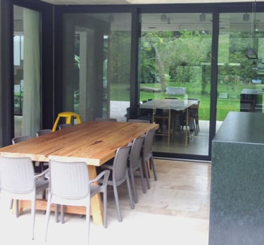 a table with chairs and a table with chairs