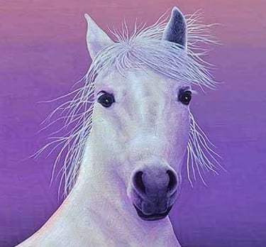 Portrait painting of a white horse