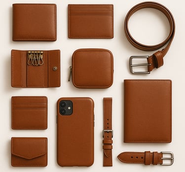 Small leather goods including wallets, belts and pouches, export quality accessories