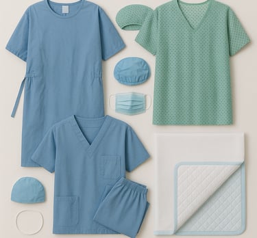 Hospital and medical textiles including scrubs and linens
