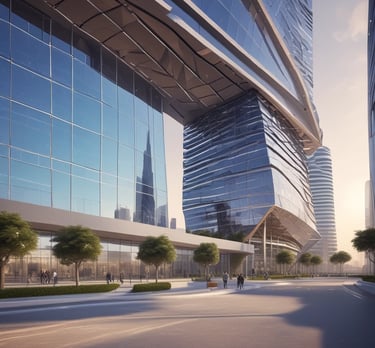 A sleek black and white modern cityscape representing Al-Ali Group's holding company.