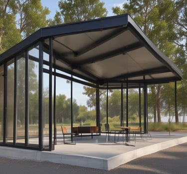 Industrial steel machinery and metal structures in a modern factory setting