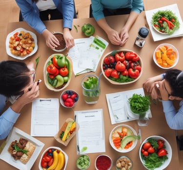 A friendly dietitian consulting with a client over a meal plan.