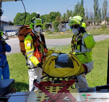 Helicopter on Ground – Rescue helicopter on standby for HEMS training and aeromedical evacuation.