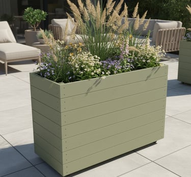 restaurant planter on wheels shallow bottom WOODEN OUTDOOR PLANTER GARDEN SOLID WOOD HANDMADE UK LONDON THROUGH tall large