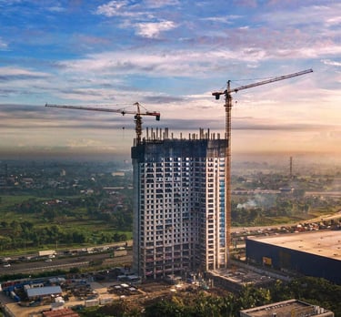 a crane is shown in this aerial view of a building