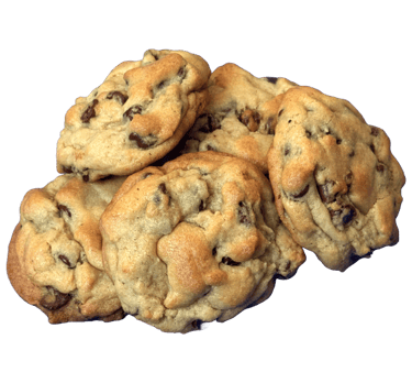 a pile of chocolate chip cookies on a plate
