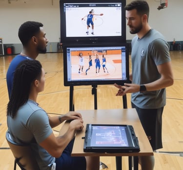 a man riding a skateboard down a street next to tall buildings