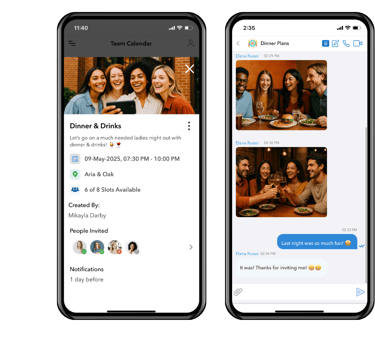 two iphones with a picture of friends having ladies night, girls night, dinner, drinks, hangouts.