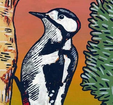 Bird painting of a Great Spotted Woodpecker