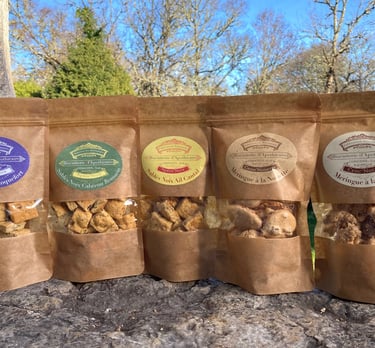 Paquets de biscuits artisanaux de la Biscuiterie de l'Apothicaire