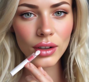 Close-up of eco-friendly lipstick tubes in soft, natural shades arranged on a wooden surface.