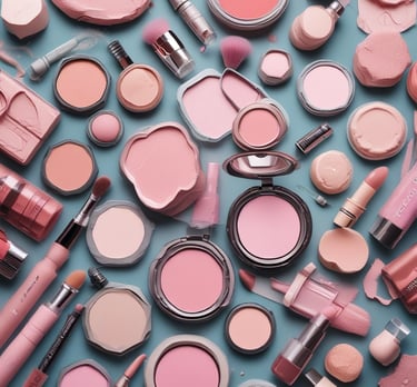 A variety of colorful eyeshadow palettes open to reveal rich pigments.