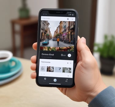 A happy client reviewing the edited video on a smartphone.
