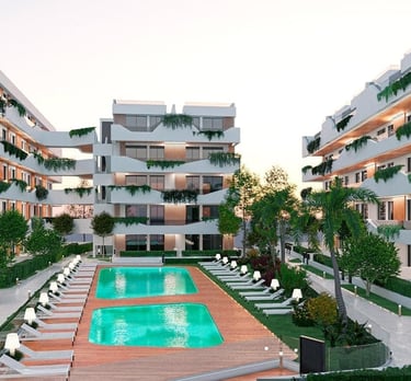 Complexe d’appartements de luxe moderne avec une piscine dans la cour intérieure et des terrasses