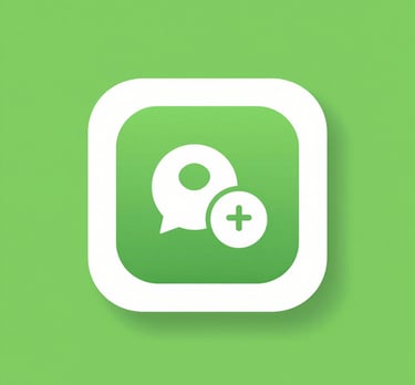 A green and white app icon featuring a speech bubble and plus sign for adding a new chat or message.