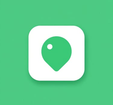 Minimalist green map pin location icon on a white square button for navigation apps.