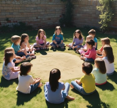 Colorful illustration of friendly animals gathered around a campfire sharing stories under a starry night sky