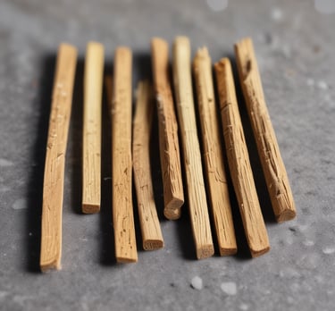 Close-up of aromatic palo santo sticks glowing softly as they smolder.