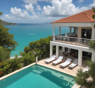 A beautiful Sydney villa with a sparkling swimming pool surrounded by greenery.